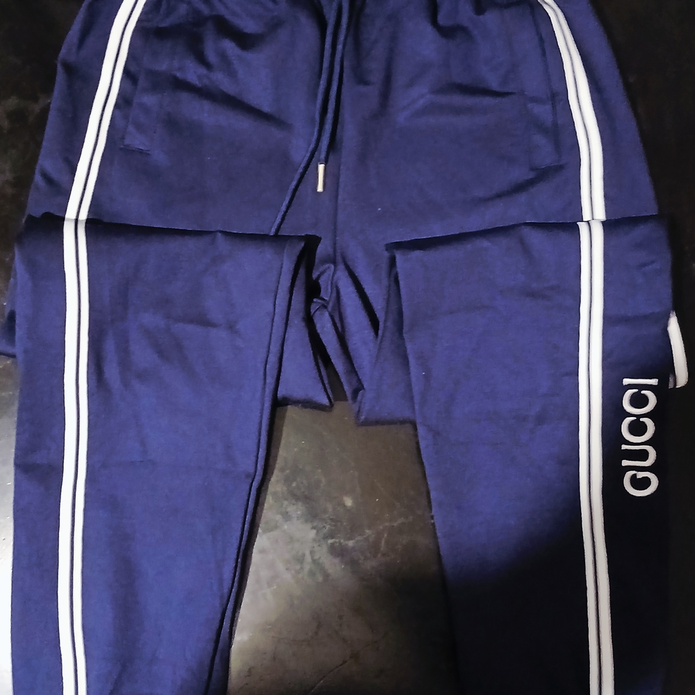 Gucci Blue Joggers with White Stripes